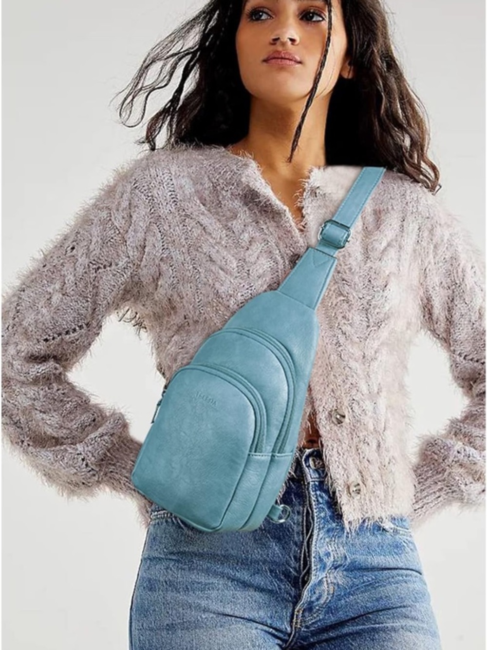 Telena Faux Leather Crossbody Sling Bag in Teal Blue